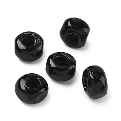 Черный Бусины лэмпворк европейского стиля , бусины с большим отверстием, кубические, чёрные, 11.5x11.5x8.5 мм, отверстие : 5 мм