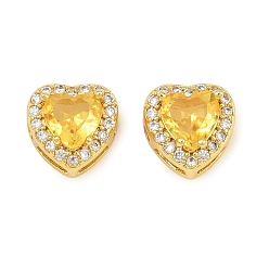 Gold Messing pflastern Zirkonia Perlen, mit Glas, langlebig überzogen, Gestell, cadmiumfrei und bleifrei, heaet, golden, Gold, 9.5x9.5x6 mm, Bohrung: 1.6x3 mm