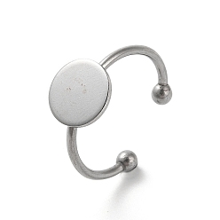 Нержавеющая Сталь Цвет Не тускнеет регулируемые 304 кольца для пальцев из нержавеющей стали, латунная фурнитура платформы для кольца, плоско-круглые, цвет нержавеющей стали, размер США 8 1/2 (18.5 мм), лоток: 10 mm.