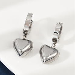 Платина 304 из нержавеющей стали болтаться серьги, ионное покрытие (ip), сердце, платина, 28x12 мм