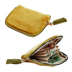 Yellow Rectangle Velvet Jewelry Zipper Storage Bags, with Tassel Pendant, for Jewelry, Watch, Yellow, 116x135x22.5mm