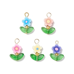 (52) Непрозрачная лаванда Подвески из полимерной глины с цветочным принтом ручной работы, с запекаемым стеклянным бисером и прозрачными стеклянными бусинами, окрашенными распылением, разноцветные, 21.5~22x13.5~14x4 мм, отверстие : 4x3.5 мм