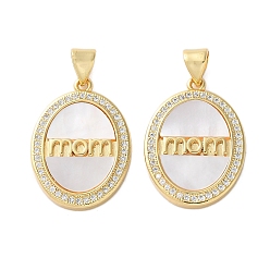 Oval Латунные микро проложить кубического циркония подвески, с оболочкой, материнские темы, реальный 18 k позолоченный, стойки покрытие, прочное покрытие, без кадмия и без свинца, овальные, 22.5x16x3 мм, отверстие : 4.5x3.5 мм