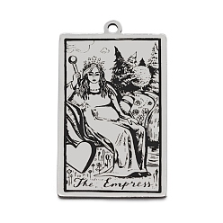 Stainless Steel Color 201 Stainless Steel Pendants, Laser Engraved Pattern, Tarot Card Pendants, The Empress III, 40x24x1mm, Hole: 2mm