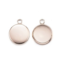 Розовое Золото Ионное покрытие (ip) 304 подвеска из нержавеющей стали с кабошоном, чашки безель с краями, плоско-круглые, розовое золото , лоток : 10 мм, 15x12x2 мм, отверстие : 2 мм