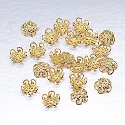 Real 18K Gold Plated Real 18K Gold Plated 5-Petal 925 Sterling Silver Bead Caps, Flower, Golden, 10x4mm, Hole: 1mm, about 64pcs/20g