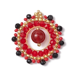 Красный Агат Подвески из натурального сердолика и черного оникса (окрашенного и нагретого) и стеклянных бусин, солнечные подвески в стиле бохо, 32x31x8 мм, отверстие : 2 мм