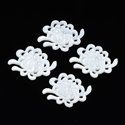 Coquillage Blanc Cabochons naturelles de coquillages blancs, fleur, 23.5x33x2.5~3mm