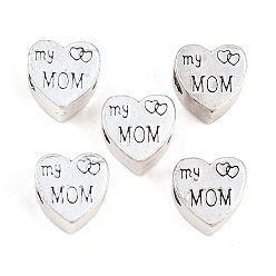 Античное Серебро Бусины из тибетского сплава в европейском стиле ко Дню матери., бусины с большим отверстием, сердце со словом моя мама, античное серебро, 11.5x11.5x7.5 мм, отверстие : 4.5 мм