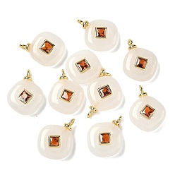 Белый Нефрит Натурального белого нефрита подвески, подвески в виде ромбов с латунной микрофиброй, долговечный, стойки покрытие, реальный 18 k позолоченный, без кадмия и без свинца, 20.5~21x16x5.5 мм, отверстие : 2.5 мм