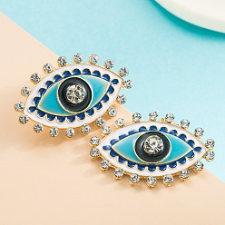 Dark Turquoise Alloy with Clear Cubic Zirconia with Enamel Stud Earring, Eye, Dark Turquoise, 24x38mm