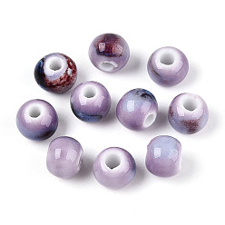Лиловый Фарфоровые бусины ручной работы, рондель, фантазии античного стекла фарфора, сирень, 8.2~9x7~7.5 мм, отверстие : 2.5~3 мм