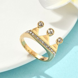 Золотой 304 женские кольца из нержавеющей стали с микропаве из кубических цирконий, корона, золотые, 11 мм, внутренний диаметр: 17 мм