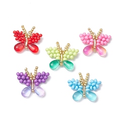 (52) Непрозрачная лаванда Подвески-бабочки из стеклянного бисера ручной работы, с 304 кольцами из нержавеющей стали и стеклом, разноцветные, 19~20.5x21~23.5x5 мм, отверстие : 3 мм