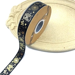 Black Golden Hot Stamping Butterfly Star Pattern Polyester Ribbons, for DIY Handmade Craft, Hair Bowknots and Gift Decoration, Black, 1 inch(25mm), 48 Yards/Roll