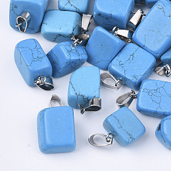 Synthetic Turquoise Synthetic Turquoise Pendants, with Stainless Steel Snap On Bails, Nuggets, 15~35x10~20x5~15mm, Hole: 3x7.5mm