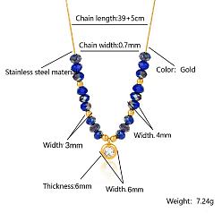 Синий Женские ожерелья с плоским круглым кулоном из стеклянных бусин с кристаллами из нержавеющей стали и стразами, реальный 18 k позолоченный, синие, 15.35 дюйм (39 см)