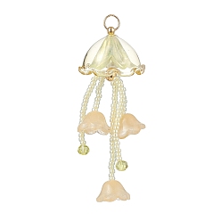 Шампанско-Желтый Большие подвески в виде медуз из стеклянных семян, с перламутровой стеклянной бусиной и 304 кольцом из нержавеющей стали, шампанское желтый, 59x23.5 мм, отверстие : 4.5 мм