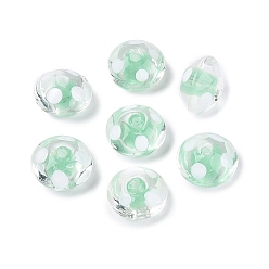 Aquamarine Handmade Lampwork Beads, Bead in Bead, Flying Saucer with Polka Dot, Aquamarine, 13~15x9~10.5mm, Hole: 0.8~1.8mm, about 50pcs/strand, 16.93~18.90 inch(43~48cm)