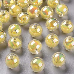 Gelb Transparente Acryl Perlen, Perle in Perlen, AB Farbe, Runde, Gelb, 11.5x11 mm, Bohrung: 2 mm, ca. 520 Stk. / 500 g