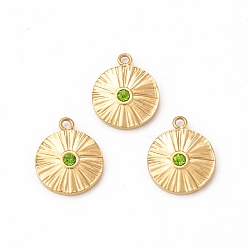 Настоящее золото 18K 304 из нержавеющей стали амулеты горный хрусталь, плоский круглый шарм, реальный 18 k позолоченный, 13.5x11x2.5 мм, отверстие : 1.2 мм