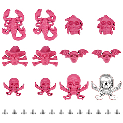 Mixed Shapes 12 наборы 6 стили декоративные пуговицы из цинкового сплава, ярко-розовый, разнообразные, 16~36.5x26~32.50 мм, 2 наборы / стиль