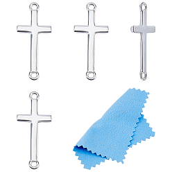 Серебро 4шт. 925 серебряные подвески-коннекторы на религиозную тематику, боковые перекрестные ссылки, с замшевой тканью из поликарбоната квадратной серебряной полировальной салфеткой, серебряные, 1 мм, отверстие : 19x8.5x1 мм