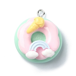 Бледно-бирюзовый Подвески из смолы, с железной фурнитурой, пончик, бледные бирюзовая, 28~29x24~25x15 мм, отверстие : 2 мм