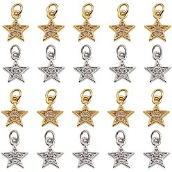 Платиновый & Золотой 20подвески из латуни с микропаве из кубического циркония, звезда, прозрачные, платиной и золотом, 12.5x10x2 мм, отверстие : 3 мм, 10 шт / цвет