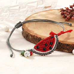 Красный Летние браслеты ручной работы из плетеных арбузов и стеклянных бусин., Регулируемые браслеты дружбы, красные, 11.02 дюйм (28 см)