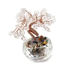 Хрусталь Кристаллы натурального кварца украшения дерево жизни, стеклянная основа с медной проволокой и драгоценными камнями внутри, фен-шуй энергетический камень подарок для домашнего офиса украшение рабочего стола, 40x75 мм