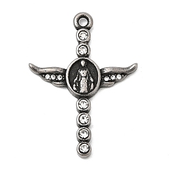 Античное Серебро Религия 304 нержавеющая сталь с подвесками из стразов, крест с женскими чарами, античное серебро, 33.5x24.5x3 мм, отверстие : 1.8 мм