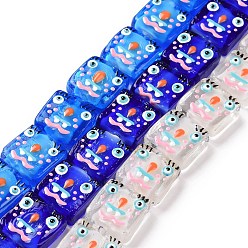 (52) Непрозрачная лаванда Бусы лэмпворк ручной работы, бусины ручной работы, с эмалью, квадрат со снеговиком, разноцветные, 14x14.5~15.5x6 мм, отверстие : 1.6 мм, около 25 шт / нитка, 14.25 дюйм (36.2 см)