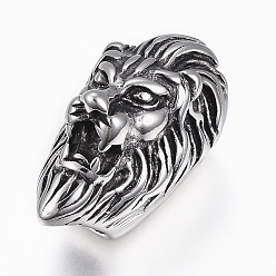 Antik Silber Farbe 304 Magnetverschlüsse aus Edelstahl mit Klebeenden, Löwenkopf, Antik Silber Farbe, 34x18.5x22 mm, Bohrung: 8~10.5 mm