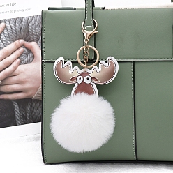 Белый Брелок из искусственного меха оленя, рюкзак подвесной шар из помпонов украшение, белые, 15x8 см
