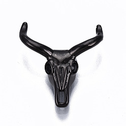 Черный Цвет Металла Латунь микропаве черный кубический цирконий, без кадмия и без свинца, крупный рогатый скот черепа, металлический черный , 20x18.5x5 мм, отверстие : 1.5 мм