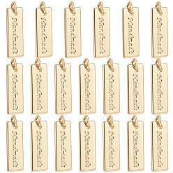 Golden 18Pcs Brass Pendants, Rectangle with Word Handmade Charms, Golden, 17.5x6x1.5mm, Jump Ring: 4.5x0.8mm, Inner Diameter: 2.5mm
