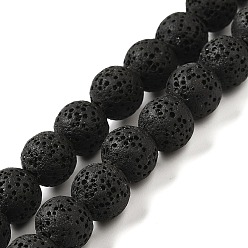 Black Natural Lava Rock Bead Strands, Dyed, Round, Black, 8mm, Hole: about 2mm, about 52pcs/strand, 15.5 inch