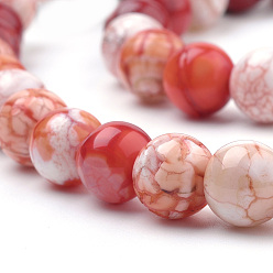 Orange Red Natural Weathered Agate Beads Strands, Dyed, Round, Orange Red, 10mm, Hole: 1mm, about 40pcs/strand, 15.7 inch(39.8cm)