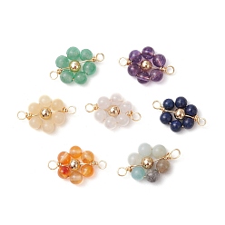 Смешанные камни 7 шт. 7 стили натуральный сердолик и топаз нефрит и аметист и розовый кварц и зеленый авантюрин и лазурит и цветочный амазонит и латунные круглые бусины цветы соединительные подвески, с петлями из медной проволоки, золотые, 18x11.5x4 мм, отверстие : 1.8 мм
