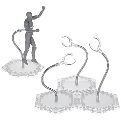 Прозрачный Собранные шестиугольные пластиковые подставки для фигурок с регулируемым опорным рычагом из сплава, держатель для минифигурок, прозрачные, 11.5x11x17.7 см