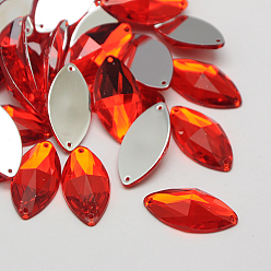 Оранжево-Красный Шить на горный хрусталь, Тайвань акриловые горный хрусталь, два отверстия, аксессуары для одежды, граненые, лошадиный глаз , оранжево-красный, 21x10x5 мм, отверстие: 1 мм