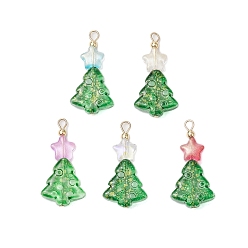 (52) Непрозрачная лаванда Звездные прозрачные стеклянные подвески, с золотыми тонами латунных петель, разноцветные, 29.5x15x5 мм, отверстие : 2 мм, 5 шт / комплект