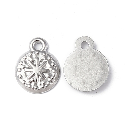 Нержавеющая Сталь Цвет Не тускнеющие 304 подвески из нержавеющей стали, плоский круглый с шармом в виде звезды, цвет нержавеющей стали, 14.5x11.5x2 мм, отверстие : 1.8 мм