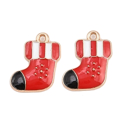Christmas Socking Новогодняя тема сплава эмали подвески, без кадмия и без свинца, золотой свет, рождественские носки, 19x15.5x2 мм, отверстие : 1.6 мм