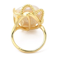 Морская Ракушка Открытое кольцо-манжета с натуральным жемчугом, золотое латунное кольцо для женщин, долговечный, цвет морской раковины, размер США 7 1/4 (17.5 мм)