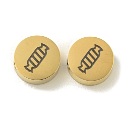 Candy Хэллоуин 304 бусы из нержавеющей стали, реальный 18 k позолоченный, плоско-круглые, конфеты, 8x3 мм, отверстие : 2 мм
