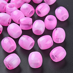 Бледно-Розовый Европейский бусы акриловые, имитация драгоценных камней, бусины с большим отверстием, баррель, розовый жемчуг, 11.5x11 мм, отверстие : 6 мм, Около 770 шт / 500 г
