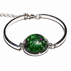 Рубин В Цоизита Браслет с плоскими круглыми звеньями и натуральным рубином в цоизите, с изогнутой трубкой, 7-1/8 дюйм (18 см)