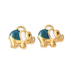 чирок 304 нержавеющей стальной эмали подвески, ионное покрытие (ip), Слон прелести, золотые, зелено-синие, 18.5x20.5x3.5 мм, отверстие : 3x5 мм